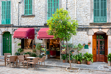 Image showing Narrow streets in historic center of town of Valldemossa, Balearic Islands Mallorca Spain.