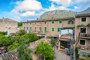 Image showing Narrow streets in historic center of town of Valldemossa, Balearic Islands Mallorca Spain.