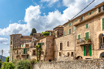 Image showing Narrow streets in historic center of town of Valldemossa, Balearic Islands Mallorca Spain.