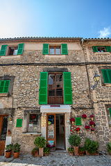 Image showing Narrow streets in historic center of town of Valldemossa, Balearic Islands Mallorca Spain.