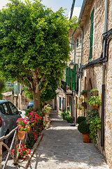 Image showing Narrow streets in historic center of town of Valldemossa, Balearic Islands Mallorca Spain.