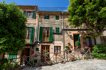 Image showing Narrow streets in historic center of town of Valldemossa, Balearic Islands Mallorca Spain.