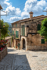 Image showing Narrow streets in historic center of town of Valldemossa, Balearic Islands Mallorca Spain.