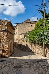 Image showing Narrow streets in historic center of town of Valldemossa, Balearic Islands Mallorca Spain.