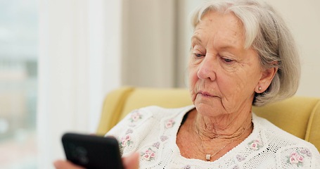 Image showing Research, pills and senior woman with phone to check for information on medication and typing online search about medicine . Elderly person, medication and reading about pharma drugs on smartphone