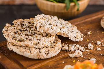 Image showing Smoked salmon on rice bread toasts