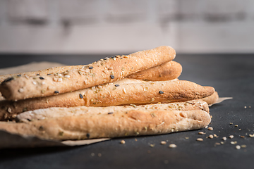 Image showing Bread sticks with salt and herbs