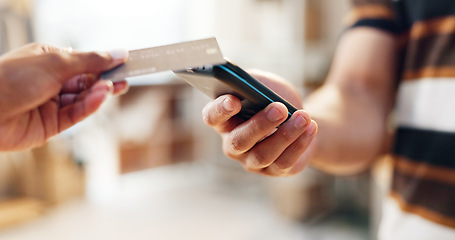 Image showing Hands, machine and credit card, payment and finance, shopping and people with POS. Digital, customer and cashier with supplier and fintech, supply chain and easy transaction, purchase and banking