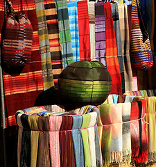 Image showing Colorful fabrics for sale in Essaouria, Morocco, Africa.