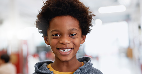 Image showing Portrait, boy or child with education for learning, knowledge and study with smile and confidence. Face, student or kid with happiness at school or classroom for scholarship or development at academy