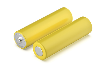 Image showing Two yellow AA size batteries