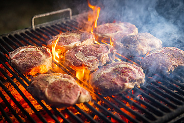 Image showing Grilled Australian beef steak on the grill
