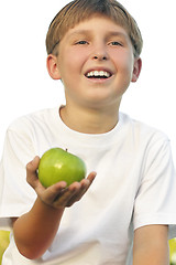 Image showing Healthy Lifestyle Boy with apple in his palm