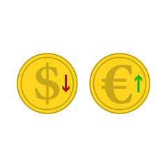 Image showing Falling Dollar And Growth Up Euro Coins Icon