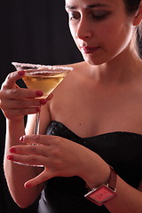 Image showing Woman and martini glass