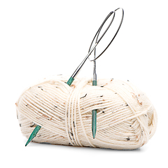 Image showing Beige knitting wool with needles