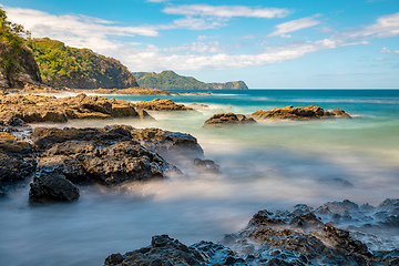 Image showing Long exposure, pacific ocean waves on rock in Playa Ocotal, El Coco Costa Rica