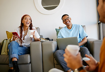 Image showing Young creative, employees and planning strategy, talking and have conversation for startup company or business. Diversity, students and team brainstorming and communicate about group project ideas.