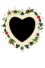 Image showing Christmas Heart Wreath Holly and Winter Greenery