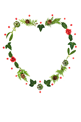 Image showing Christmas Heart Wreath Abstract with Winter Flora