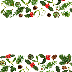 Image showing Traditional Christmas Winter Greenery Background Border