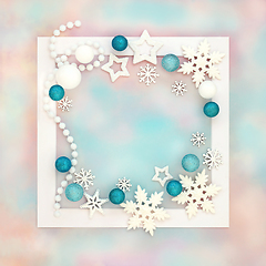 Image showing Abstract Christmas White Bauble Design on Rainbow Sky Background