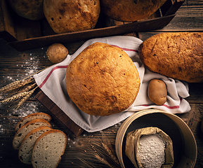 Image showing Top view of traditional sourdough bread