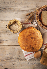 Image showing Top view of traditional sourdough bread