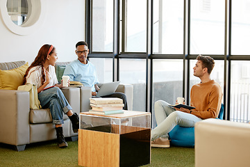 Image showing Teamwork, business meeting or marketing corporate people brainstorming or planning in office space. Diversity, training or strategy start up business workers in conversation or communication of ideas