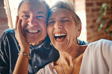 Image showing Happy senior couple, funny selfie portrait in retirement and embrace marriage lifestyle on Rome holiday. Woman show teeth with smile, comic man laugh at crazy joke and elderly wrinkles face together