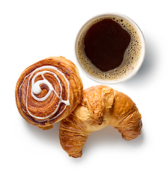 Image showing cup of take away coffee and pastries