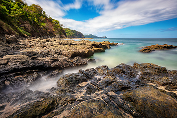 Image showing Long exposure, pacific ocean waves on rock in Playa Ocotal, El Coco Costa Rica