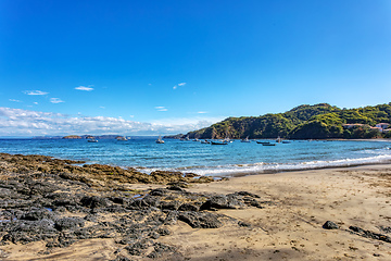 Image showing Playa Ocotal and Pacific ocean waves on rocky shore, El Coco Costa Rica