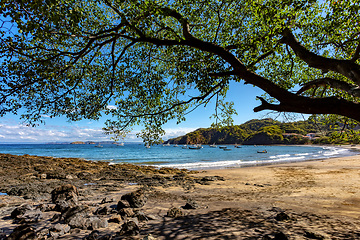 Image showing Playa Ocotal and Pacific ocean waves on rocky shore, El Coco Costa Rica