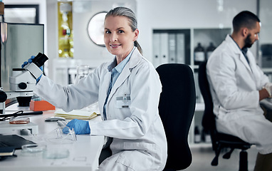 Image showing Science, lab and research for innovation, analysis and cure development with woman scientist working in a medical labratory together. Healthcare, biotechnology and discovery in medicine with team