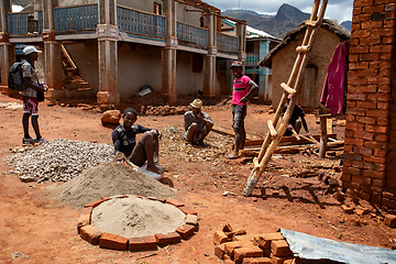 Image showing Malagasy men were breaking stones into gravel. Andringitra Mountains, Madagascar