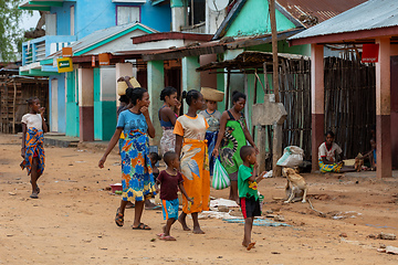 Image showing Malagasy woman's with children walking down the street. Bekopaka, Madagascar