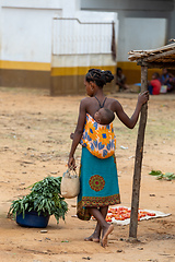 Image showing Woman carrying child on her back in Bekopaka, Madagascar