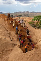 Image showing Working in tandem, gems miners united their effort. Ilakaka, Madagascar