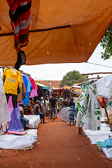 Image showing Street market in Mandoto city, with vendors and ordinary people shopping and socializing. This image portrays the local lifestyle and economy of Madagascar.