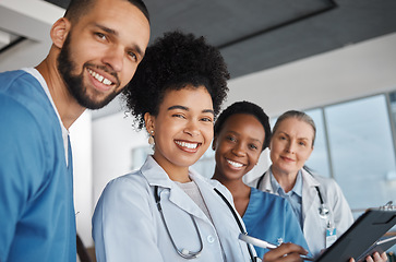 Image showing Medicine, doctors and healthcare team at work with smile for medical portrait, diversity and teamwork in Canada hospital. Trust, collaboration or cardiology with nurse, worker or clinic employees