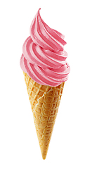 Image showing pink soft ice cream in waffle cone