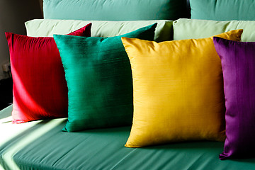 Image showing Colorful silk cushions