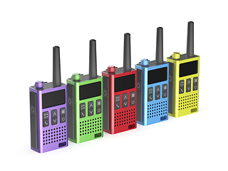 Image showing Five walkie-talkies with different colors