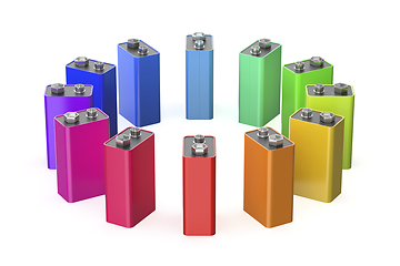 Image showing Many 9V batteries with different colors