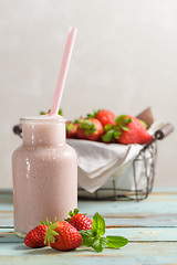 Image showing Healthy strawberry smoothie