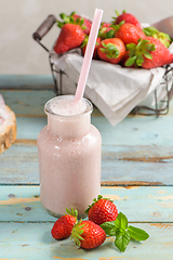 Image showing Healthy strawberry smoothie