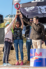 Image showing Representatives of the Radical Skate Club receiving a trophy