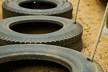 Image showing Line of tyres