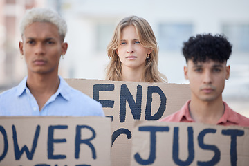 Image showing Freedom, support and protest with people and poster for social justice, human rights or revolution. Voice, opinion and equality with protesters against discrimination with rally, movement and choice